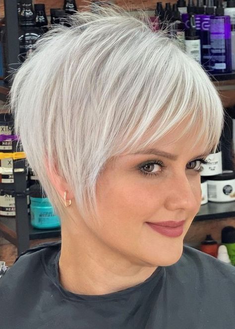 White Blonde Pixie with a Wispy Fringe Short Blonde Pixie, Bangs Ideas, Curly Pixie Hairstyles, Short White Hair, Pixie Bob Haircut, Pixie Cut With Bangs, Short Grey Hair, Hair 2024, Edgy Short Hair