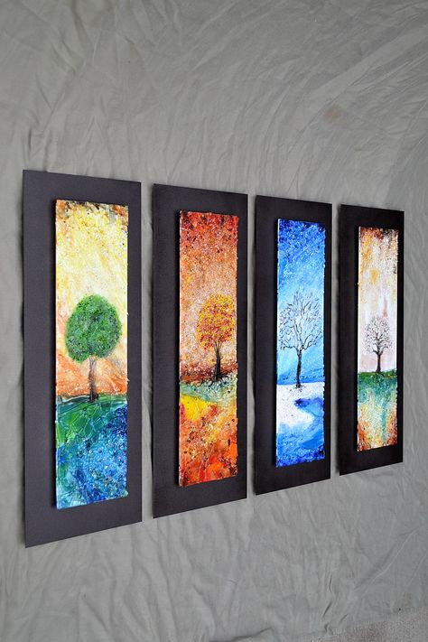 Easy Glass Painting Ideas, Easy Glass Painting, Easy Halloween Diy Crafts, Glass Wall Art Panels, Glass Frit Painting, Glass Painting Ideas, Four Seasons Art, Frit Painting, Tree Paintings