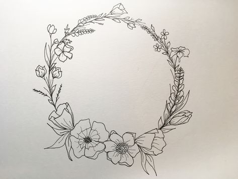 Wildflower wreath Birth Flower Wreath Tattoo, Tattoo Wreath Floral, Birth Flower Circle Tattoo, Fine Line Wreath Tattoo, Floral Wreath Tattoo, Wildflower Circle Tattoo, Flower Wreath Tattoo, Wild Flower Wreath Tattoo, Plexi Design