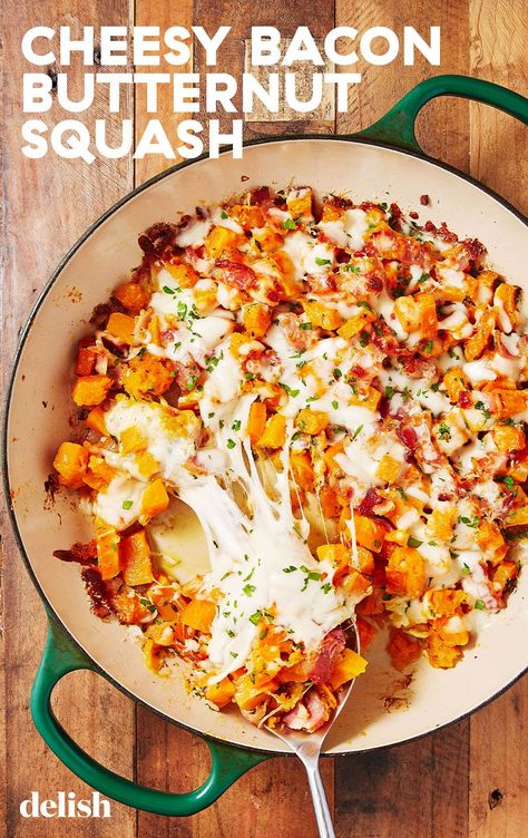 Cheesy Bacon Butternut Squash > All Other Veggie SidesDelish Butternut Squash Skillet, Butternut Squash Bacon, Squash Bake, Fall Meal, Butternut Squash Recipes, Cheesy Bacon, Keto Side Dishes, Delish Recipes, Keto Recipes Dinner