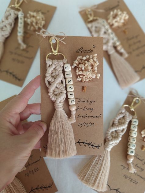 Bridesmaid Proposal Gifts, Will You Be My Bridesmaid Gifts, Bridesmaid Gifts with Card, Tie The Knot Gifts, Bridesmaid Thank You Gift by WorldOfMacramee on Etsy Macrame Name, Gift Macrame, Resin Gifts, Will You Be My Bridesmaid Gifts, Name Keychain, Macrame Keychain, Unique Keychains, Event Gifts, Bridesmaid Proposal Gifts