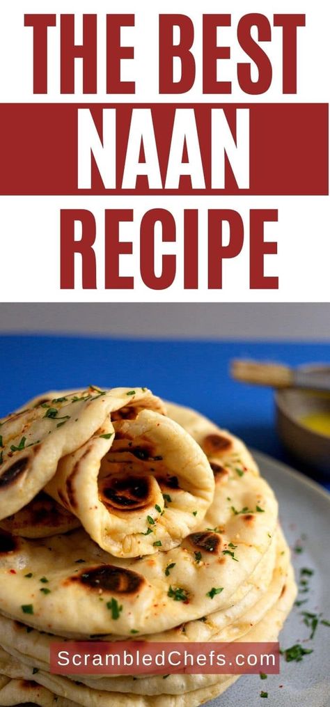 Make this simple homemade naan bread recipe and serve alongside your favorite curry! A simple and perfect homemade bread! This perfect easy naan recipe is a perfect recipe for garlic naan. #naan #garlicnaan #homemadenaan #indianfood #bread #curry Naan Bread Without Yogurt, Indian Naan Bread Recipe, Easy Naan Recipe, Easy Naan, Garlic Naan Recipe, Naan Bread Recipe, Homemade Naan, Homemade Naan Bread, Recipes With Naan Bread