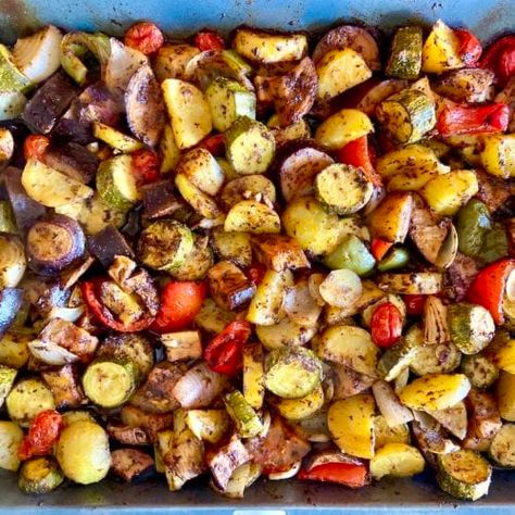 Briami or Briam- Authentic Greek Roasted Vegetables Greek Roasted Vegetables, Sheet Pan Roasted Vegetables, Greek Sheet Pan, Pan Roasted Vegetables, Burek Recipe, Greek Vegetables, Olive Tomato, Mediterranean Diet Recipes Dinners, Fried Cheese