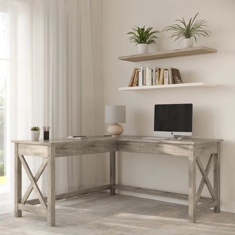 Laurel Foundry Modern Farmhouse Raisa L-Shape Desk & Reviews | Wayfair Home Office Dark, Cottage Traditional, Computer Desks For Home, L Shape Desk, Home Office Furniture Desk, Office Computer, Room Desk, Open Frame, Gaming Desk