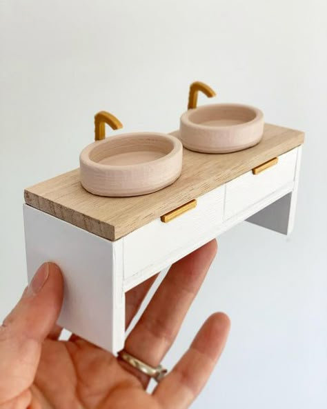 Whimsy Woods, Doll House Furniture Diy, Designer Mirrors, Barbie House Furniture, Dollhouse Furniture Diy, Oak Vanity, Diy Barbie House, Modern Dollhouse Furniture, Doll Furniture Diy