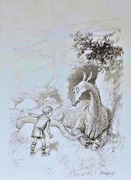 The boy and the dragon need a plan that will save the Reluctant Dragon’s life. The Reluctant Dragon, Reluctant Dragon, Kenneth Grahame, Dragon Slayer, Here And Now, Global Art, St George, The Boy, Art Market