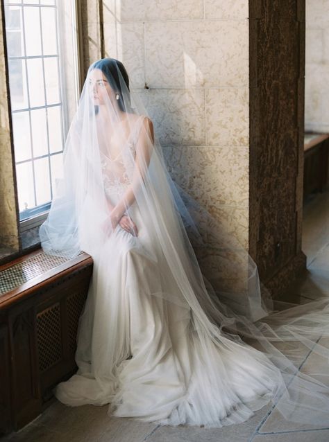 Wedding veils, cathedral wedding veils, chapel length wedding veils, fingertip veils, drop wedding veils, long wedding veils. Cathedral Veil With Blusher, Bridal Silhouette, Chapel Length Wedding Veil, Veil With Blusher, Veil Long, Long Veil Wedding, Drop Veil, Cathedral Wedding Veils, Veil Styles