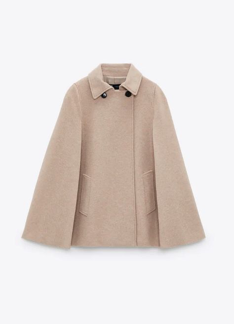 Zara Cotton Blend Cape Coat Zara Cape Coat, Cape Coat Outfit, Zara Cape, Winter Coat Trends, Mantel Cape, Faux Fur Trim Coat, Mode Mantel, Poncho Coat, Cool Coats