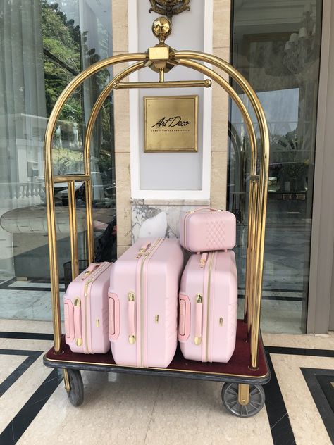 Love My Pink Luggage set IG: @neixha_  #travel #travelstyle #luggage #pink #pinklove #indonesiatravel #artdeco Pink Luggage Sets, Penyimpanan Makeup, Pink Suitcase, Pink Luggage, Cute Luggage, Super Rich Kids, Pink Aura, Pink Life, Malibu Barbie