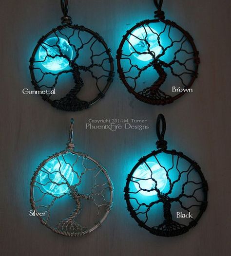 Padawan Braid, Moon Tree Of Life, Dark Necklace, Tree Of Life Wire, Moon Tree, Glowing Necklace, Dark Jewelry, Bijoux Fil Aluminium, Trendy Tree