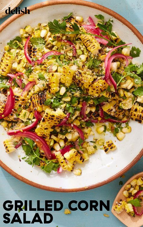 Grilled Corn Salad, Summer Food Party, Corn Salad Recipes, Onion Salad, Lake Food Ideas Summer, Food Ideas Summer, Lake Food Ideas, Summer Corn Salad, Summer Corn