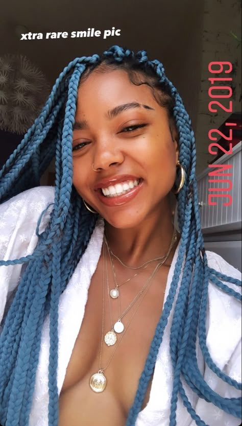 Blue And Black Braids, Gemini Style, Blue Box Braids, Blue Braids, Gemini Hair, Colored Box Braids, Braid Inspiration, Colored Braids, Glossy Makeup