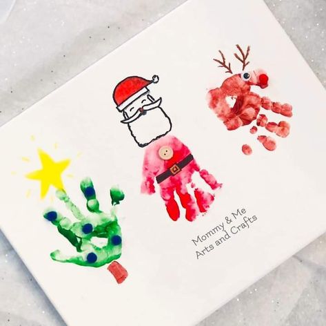 Toddler Christmas Cards, Baby Christmas Crafts, Handprint Christmas, Christmas Crafts For Toddlers, Christmas Cards Kids, Baby Handprint, Preschool Christmas Crafts, Toddler Arts And Crafts, Christmas Artwork