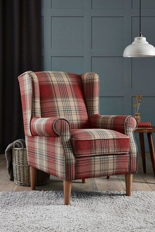 Tartan Chair Living Room, Plaid Chairs Living Room, Tartan Living Room, Recover Chairs, Tartan Chair, Pew Bench, Plaid Chair, High Back Armchair, Fireside Chairs