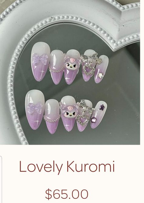 Kuromi Nails Acrylic, Kuromi Nails, Nail Purple, Hello Kitty Nails Art, Nail Store, Hello Nails, Anime Nails, Hello Kitty Nails, Pretty Gel Nails