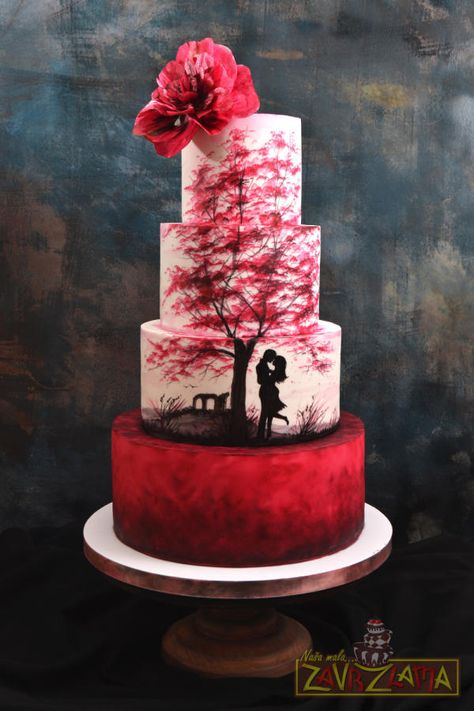 Silhouette Wedding Cake by Nasa Mala Zavrzlama - http://cakesdecor.com/cakes/283009-silhouette-wedding-cake Silhouette Wedding Cake, Silhouette Wedding, Silhouette Cake, Torte Cake, Wedding Cake Recipe, Tiered Cake, Wedding Silhouette, Amazing Wedding Cakes, Wedding Cake Stands