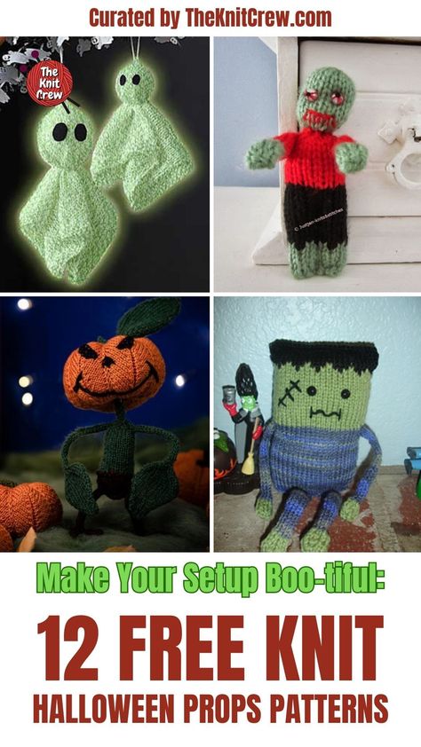 Add a handmade touch to your spooky setup with this collection of free knitting patterns for delightful Halloween props. Curated by The Knit Crew. Knitted Halloween, Knit Halloween, Halloween Knitting Patterns, Toy Knitting Patterns, Halloween Knitting, Advanced Knitting, Knitting Toys, Circular Knitting Machine, Lion Brand Wool Ease