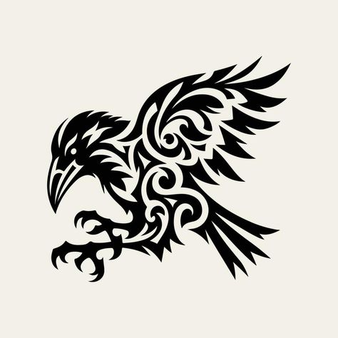 Raven tribal tattoo logo icon design Raven Silhouette Tattoo, Native American Art Tattoo, Nordic Raven Tattoo, Raven Tattoo Ideas, Raven Tattoo Design, Celtic Raven Tattoo, Odin's Ravens Tattoo, Norse Raven, Viking Drawings