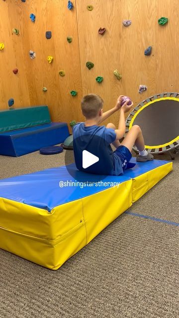 Shining Stars Therapy on Instagram: "Core strength!!!! Love this activity that incorporates core strength, graded control, upper extremity strength, eye hand coordination and so much more! Added a little extra by using a weighted ball!  Love this! #shiningstarstherapy #pedsot #pedspt #pedipt #pedipt #pedsphysicaltherapy #pedsoccupationaltherapy #pedstherapy #therapyideas #corestrength #strengtheningactivityforkids" Postural Control Occupational Therapy, Upper Extremity Strengthening Occupational Therapy, Motor Coordination Occupational Therapy, Sensory Gym Ideas, Core Strengthening Exercises For Kids, Pediatric Occupational Therapy Activities, Pediatric Occupational Therapy Ideas, Occupational Therapy Activities For Kids, Kid Exercises