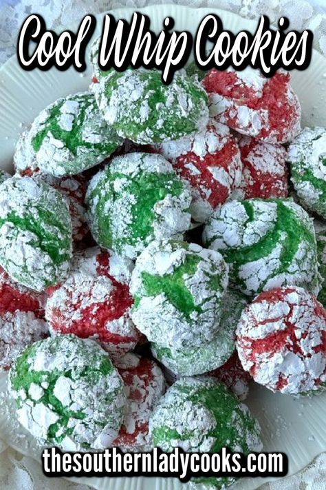 Cool whip cookies recipe is so easy and the perfect homemade crinkle cookie for Christmas. Put them in food baskets for friends, family and neighbors or make them for any event. Just a few ingredients and so delicious. Cool Whip Cake, Whip Cookies, Microwave Peanut Brittle, Cool Whip Cookies, Homemade Hot Chocolate Mix, Southern Biscuits, Strawberry Cake Mix, Best Christmas Recipes, Southern Lady