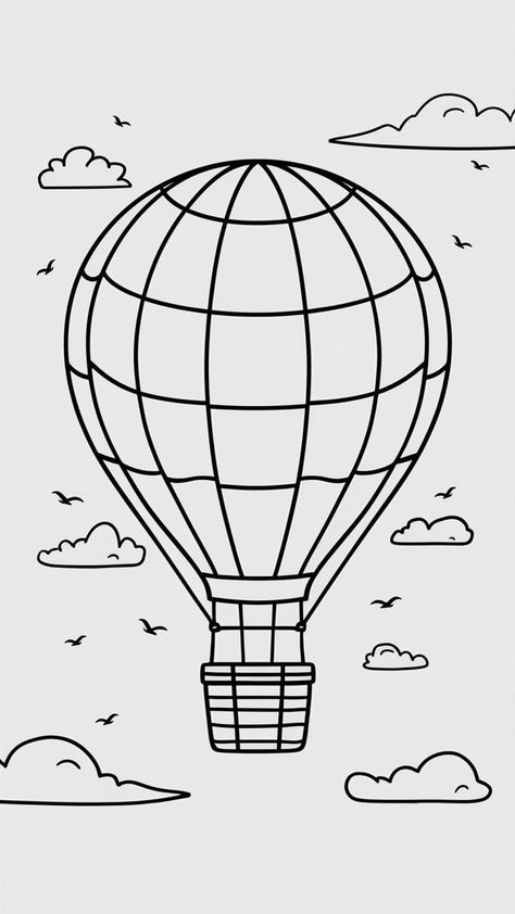 Hot Air Balloon Drawing Simple, Hot Air Balloon Drawing, Balloon Drawing, Floating In The Sky, Minions Coloring Pages, Pop Art Coloring Pages, Easy Coloring, Fairy Coloring Pages, Cloud Drawing