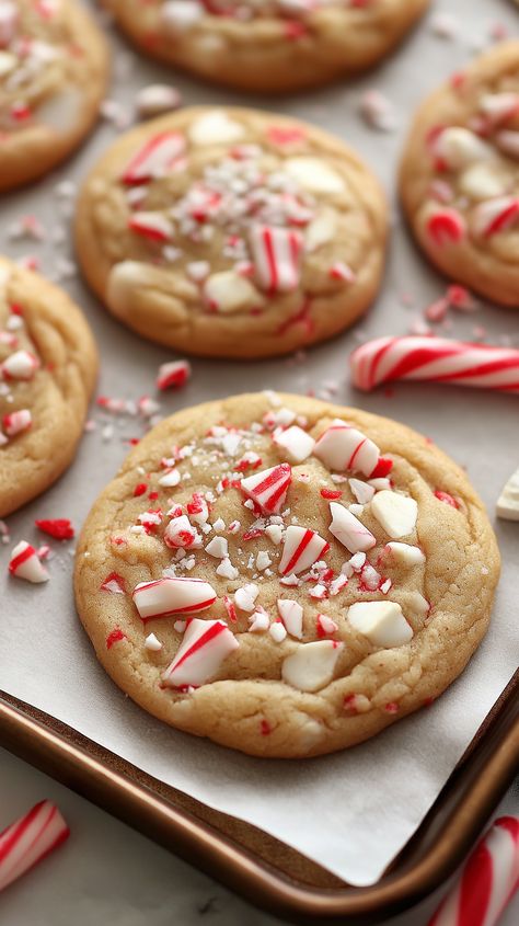 Festive and delicious, these White Chocolate Peppermint Cookies are the ultimate holiday treat! Soft, buttery, and loaded with creamy white chocolate chips and crunchy candy cane pieces, they’re perfect for cookie swaps, holiday parties, or cozy nights by the fire. 🎄✨ Easy to make and full of holiday cheer! #ChristmasCookies #HolidayBaking #PeppermintCookies #WhiteChocolateCookies #EasyRecipes #FestiveDesserts Peppermint Puff Cookies, Cookies Recipes White Chocolate Chip, White Chocolate And Peppermint Cookies, White Chocolate Chip Christmas Cookies, Peppermint White Chocolate Cookies, Peppermint Hot Chocolate Cookies, Peppermint Candy Cookies, Peppermint Chip Cookies, Peppermint Cookies Christmas