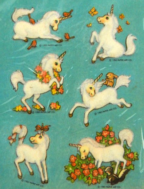 Vintage Paper Art fuzzy unicorn stickers Kitsch Vintage Art, Vintage Unicorn Art, Unicorn Illustration Vintage, Unicorn Art Drawing, 80s Unicorn, Unicorn Aesthetic, Unicorn Alphabet, Unicorn Vintage, Unicorn Tattoo