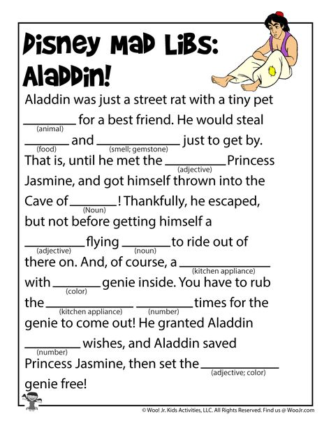 Disney Mad Libs, Aladdin Activities For Kids, Funny Mad Libs, 4th Grade Activities, Pax Closet, Disney Activities, Substitute Teaching, Nouns And Adjectives, Phonics Practice