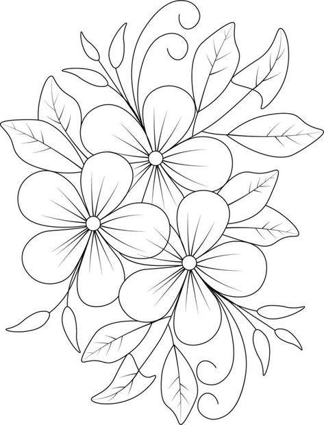 Flower Drawing For Embroidery, Flower Leaves Drawing, Flower Embroidery Pattern Free Templates, Embroidery Drawing Pattern, Flower Patterns Template, Drawing Images Pencil, Flower Pattern Painting, Embroidery Designs Flowers, Embroidery Patterns Free Templates