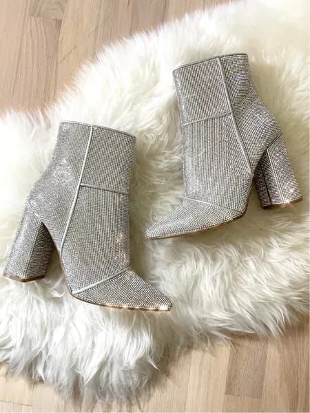 Holiday boots of my dream. 🤩 They fit TTS! Sparkle, glitter, rhinestone, NYE, New Year’s Eve, holiday shoes, holiday boots, holiday outfit, Nordstrom, Nordstrom shoes, Steve Madden, booties #LTKshoecrush #LTKHoliday Sparkle Ankle Boots Outfit, Silver Glitter Boots Outfit, Silver Sequin Boots Outfit, Sparkly Ankle Boots Outfit, Rhinestone Ankle Boots Outfit, Silver Booties Outfit, Glitter Booties Outfit, Outfits With Sparkly Boots, Sparkly Boots Outfit Ideas