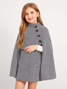 Girls Cape Sleeve Houndstooth Coat With Belt 13.00 USD Girls Cape, Houndstooth Coat, Coat With Belt, Boho Grunge, Fashion Queen, Kids Fashion Clothes, Tween Outfits, Girl Coat