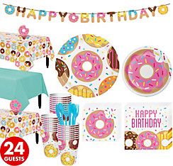 Donut Tableware Party Kit for 24 Guests Donut Birthday Party Decorations, Donut Party Supplies, Donut Birthday Party, Donut Themed Birthday Party, Baby Birthday Decorations, Birthday Donuts, Donut Birthday Parties, Baby Birthday Themes, Donut Birthday