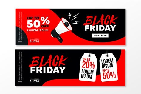 Flat design black friday banners templat... | Free Vector #Freepik #freevector Black Friday Website, Offers Banner, Black Friday Graphic, Black Friday Flyer, Banners Template, Black Friday Banner, Black Friday Sale Banner, Ad Banner, Digital Web