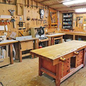 From the outside, Mike Walker's workshop looks like a well-appointed lakeside retreat . It looks like that on the inside too—except for all the woodworking tools. Lumber Rack, Family Cars, Workshop Layout, Woodworking Shop Layout, Wood Magazine, Wood Projects That Sell, Workshop Design, Garage Makeover, Workshop Organization