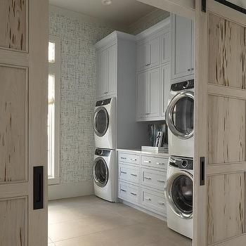 Exterior House Renovation, Light Gray Cabinets, Dream Laundry Room, Blue Ceilings, Coastal Interiors Design, Laundry Room Shelves, Laundry Room Inspiration, Classic Interior Design, Coastal Bedrooms