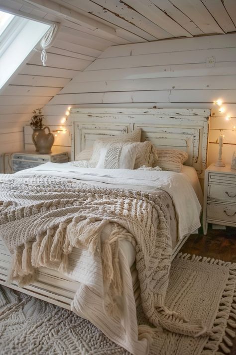 Blend cozy comfort with rustic elegance in farmhouse bedrooms, featuring soft hues, natural textures, and vintage accents. Click to see more. Farmhouse Chic Master Bed, White Farmhouse Bedroom Furniture, Farmhouse Western Bedroom, Dream Farmhouse Bedroom, Small Rustic Bedroom Ideas, Country Bedroom Ideas For Teenagers, Romantic Farmhouse Bedroom, Farmhouse Bedroom Aesthetic, Farmhouse Chic Bedroom Decor