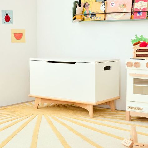 Toy Organizers | Kids' Toy Storage | West Elm Modern Toy Chest, Mid Century Mini Desk, Chest Storage, Playroom Storage, Modern Toys, Mini Desk, Kid Toy Storage, Woven Baskets Storage, White Chests