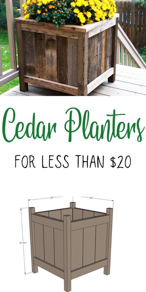 Tall Diy Planter Boxes, Diy Cedar Flower Boxes, Planter Box Plans Wood, Small Wood Planters Diy, Cedar Picket Planter Boxes, Planters Boxes Ideas, Diy Wood Garden Projects, Easy Planter Boxes Diy Projects, Diy Standing Planter