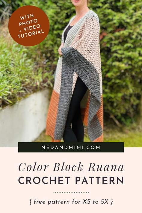 Ruana Pattern Knitting, Knitted Ruana Pattern Free, Crochet Ruana Wrap Pattern Free, Crochet Ruana Pattern Free, Free Knitting Blanket Patterns, Kimono Pattern Free, Amanda Crochets, Knitting Blanket Patterns, Crochet Kimono Pattern