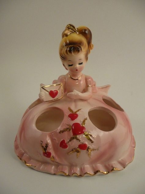 Vintage Josef Originals Valentine Girl Ceramic Lipstick Holder Vintage Knick Knacks, Vintage Lipstick, Glass Dolls, Nick Nacks, Spring Texas, Josef Originals, Vintage Figurines, My Funny Valentine, Lipstick Holder