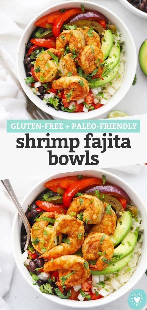 Pescatarian Dinner, Fajita Burrito, Shrimp Fajitas, Healthy Bowls Recipes, Fajita Bowls, Macro Friendly Recipes, Burrito Bowls, Healthy Bowls, Pescatarian Recipes