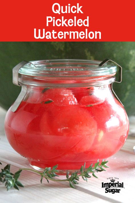 Quick Pickled Watermelon - Looking for a unique addition to an #appetizer tray or #charcuterie board?  This is it!  The flavorful #pickled #watermelon pairs wonderfully with a variety of #cheeses, #meat, and other picked #vegetables. A great #snack or #side #recipe for the #summer. For more appetizer  snack recipes visit www.imperialsugar.com. #imperialsugar Picked Vegetables, Pickled Watermelon, Watermelon Recipe, Pickled Fruit, Watermelon Pickles, Appetizer Tray, Quick Pickled, Homemade Condiments, Appetizer Trays