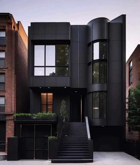 Loft House Exterior, Black Luxury House, Dark House Exterior, Black Loft, Black Interior Design, House Arch Design, Architect Design House, Loft House, House Outside Design