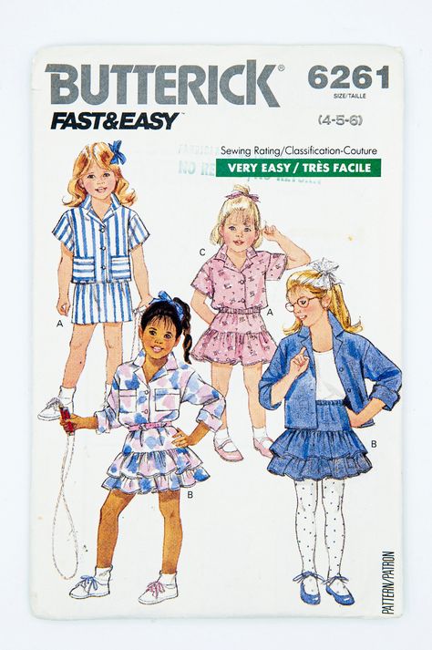 80s Children Fashion, Patron Vintage, Shirt And Skirt, Needlework Crafts, Butterick Sewing Pattern, Children Fashion, Skirt Patterns Sewing, Motif Vintage, Sewing Skirts