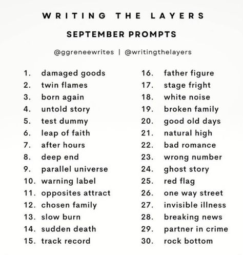 September Writing Challenge, Slam Poetry Prompts, Tips For Writing Poetry, Poem Prompts, Poem Writing Prompts, Inktober Prompts, September Writing, Songwriting Prompts, Story Bible