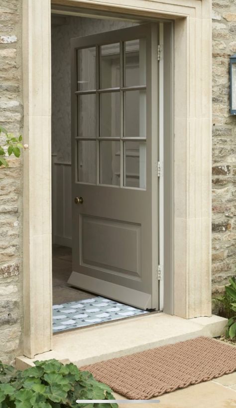 Front Door Country House, Country House Front Door, Stone Around Front Door, Beige Front Door, Corston Architectural, Front Door Surround, Back Door Ideas, Country Entrance, Cotswold Cottage Interior