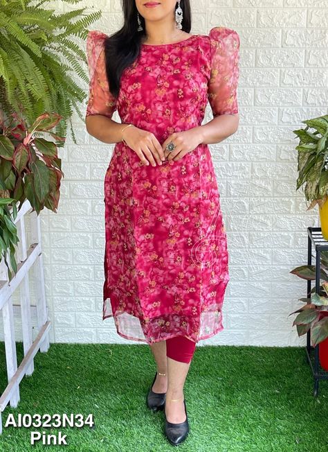 Organza Kurtis Latest, Organza Kurti Neck Designs Latest, Organza Saree Dress Design Ideas, Shifon Saree Blouse Designs, Organza Dress Designs Latest, Kurthi Hand Designs Latest, Shifon Kurti Pattern, Organza Tops Designs, Organza Dress Indian Kurti