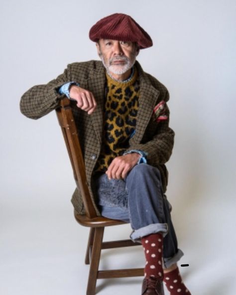 Japanese Grandpa Style, Eclectic Grandpa Outfit, Japanese Mens Fashion Street Styles, Men’s Hats, Eclectic Grandpa Fashion, Layering Outfits Men, Velvet Vampire, Grandpa Fashion, Grandpa Outfit