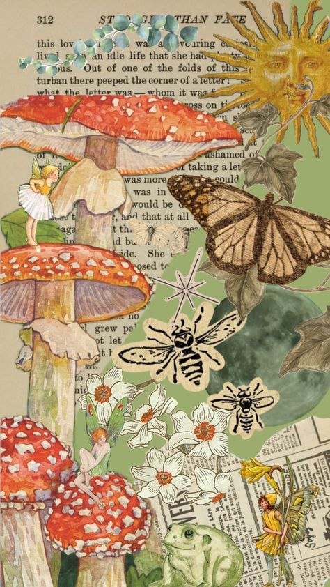 Fairy Garden Art, Cottage Core Art, Mushroom Wallpaper, Scrapbook Printing, Cocoppa Wallpaper, Collage Scrapbook, Drawing Wallpaper, Magic Aesthetic, Flower Fairies