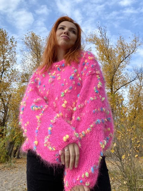 Handmade Neon pink mohair sweater | Grailed Neon Sweater Outfit, Neon Pink Sweater, Neon Sweater, Crochet Dreams, Cute Shoes Heels, Oversize Pullover, Sweater Cropped, Sweater Outfit, Pink Round